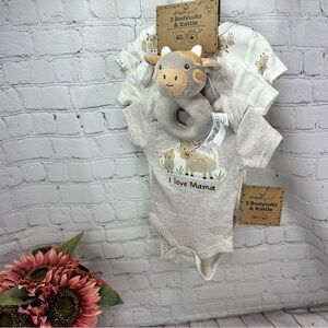 NWT dream gro 3pc infant Bodysuits & Rattle Set gender neutral farm cow ranch